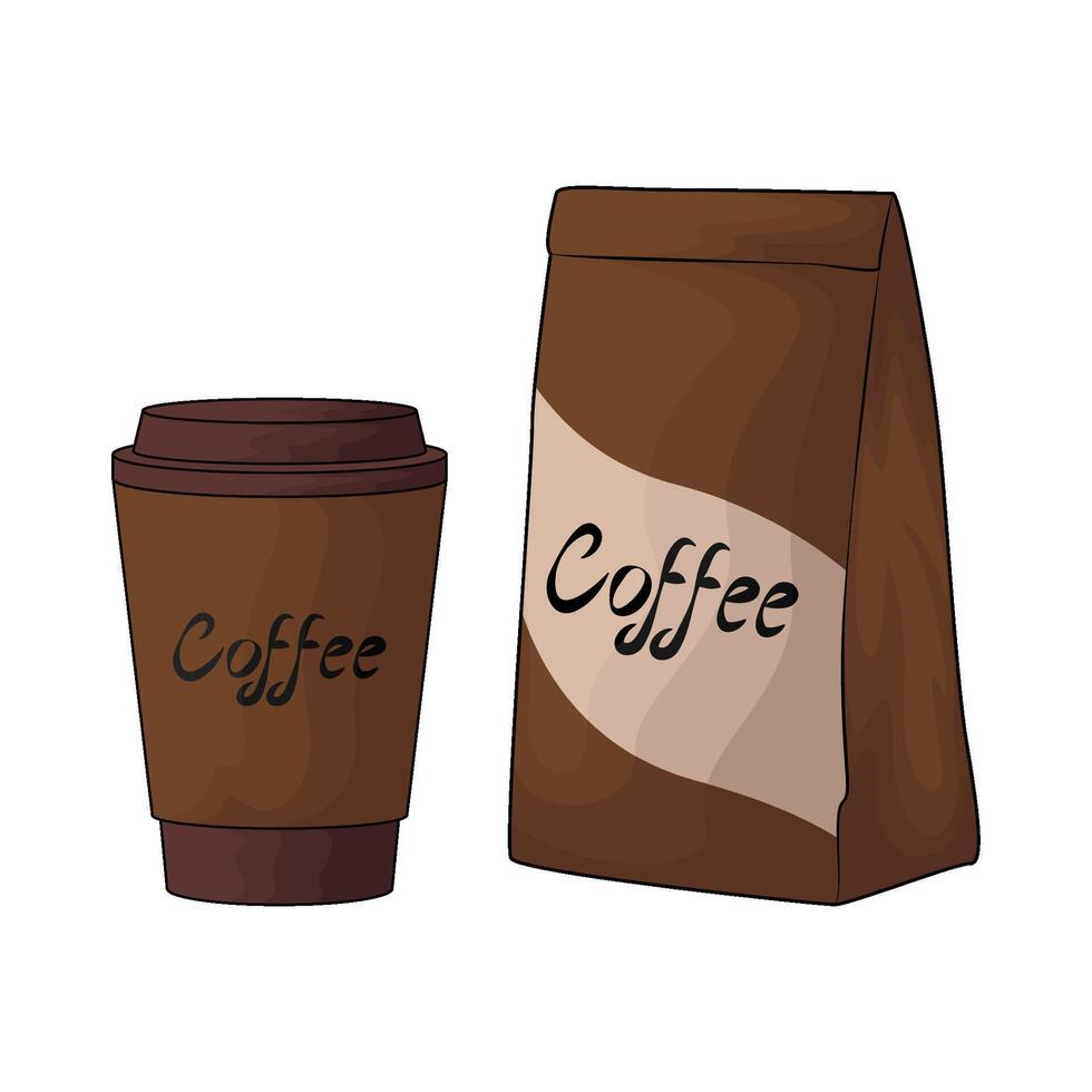 coffee bag with coffee cup vector
