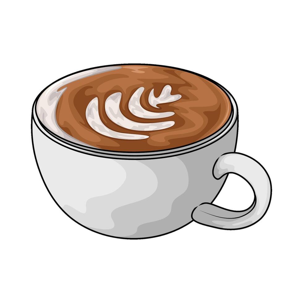 coffee latte in a white glass illustration vector