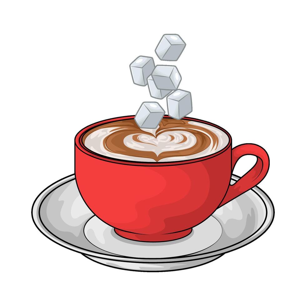Hot Coffee Latte with sugar cube vector