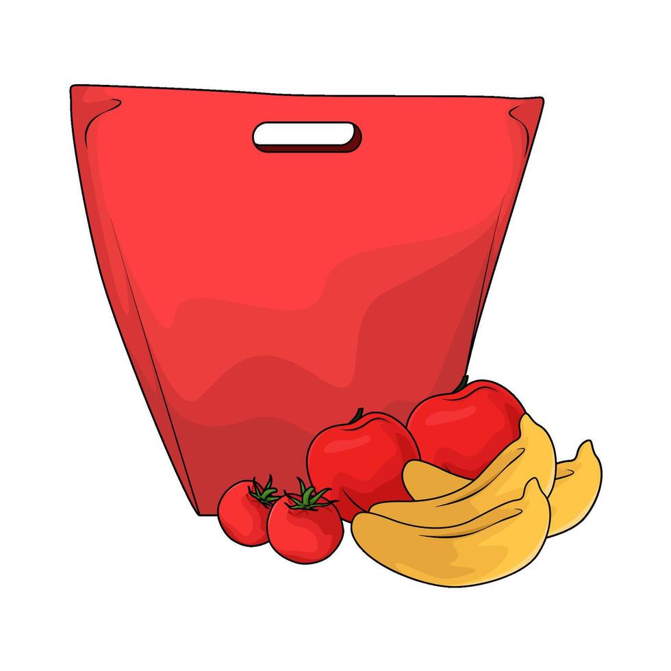 red paper bag with fruits vector