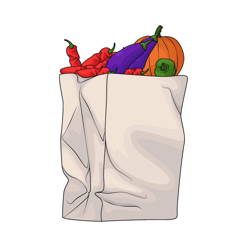 vegetable in white paper bag vector