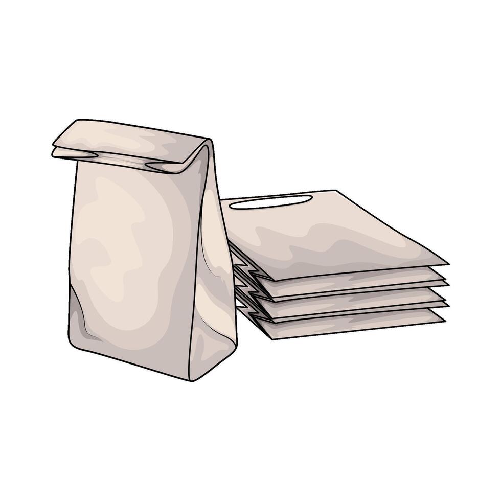 empty white paper bags stacked illustration vector