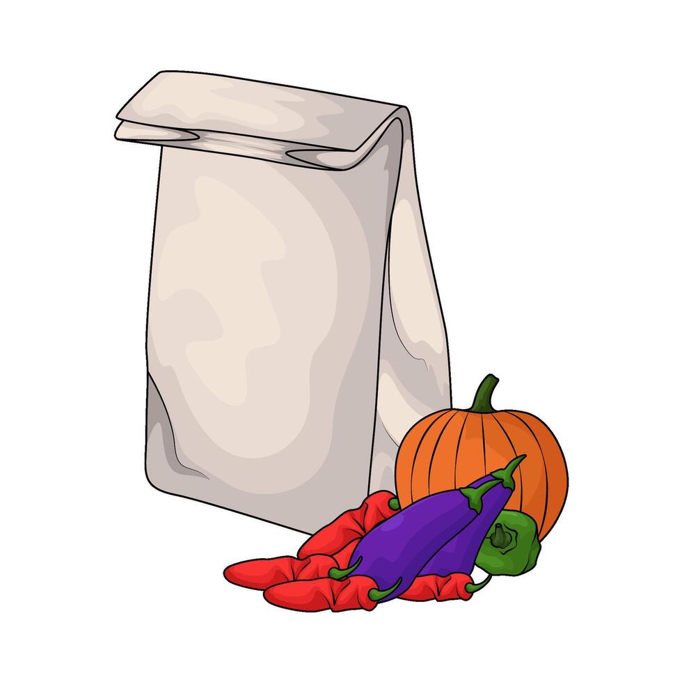 vegetable with paper bag illustration vector