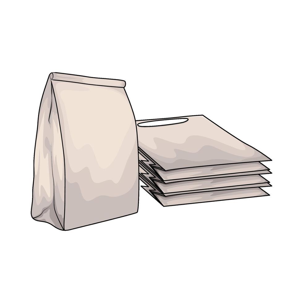 illustration of empty white paper bags stacked vector