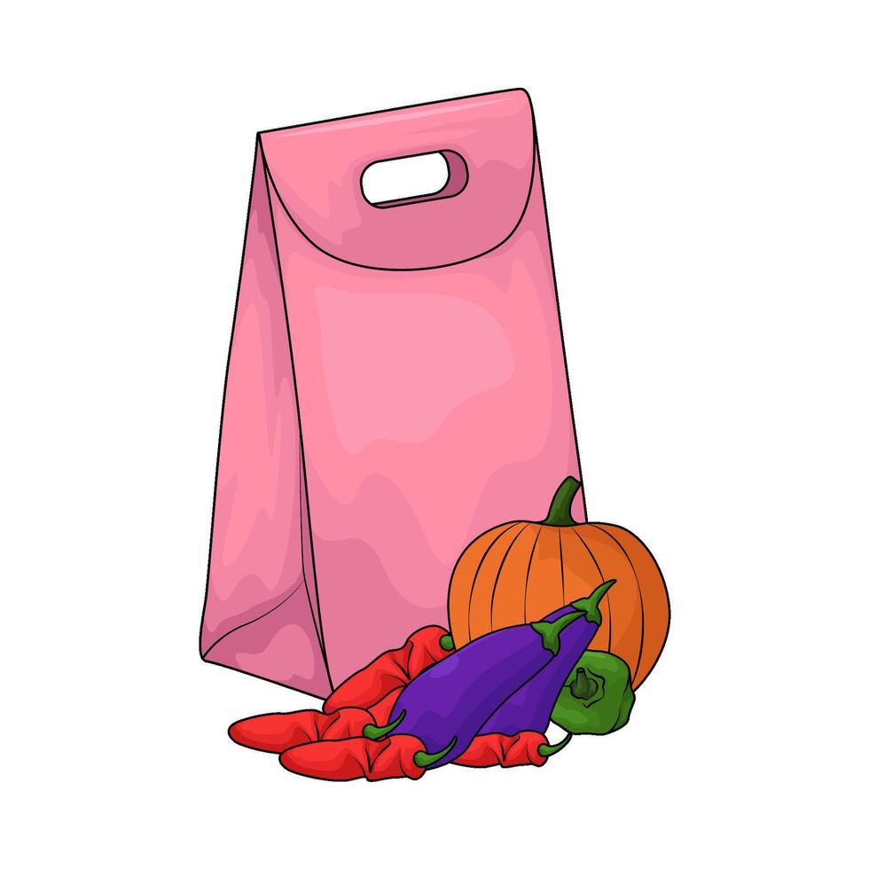 pink paper bag with vegetables illustration vector