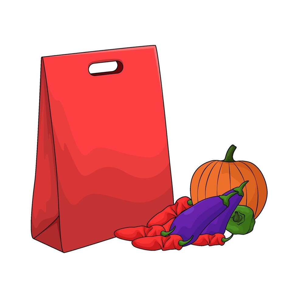 red paper bag with vegetables vector