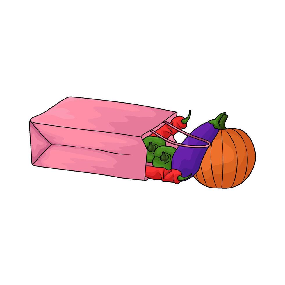 vegetable in pink paper bag vector