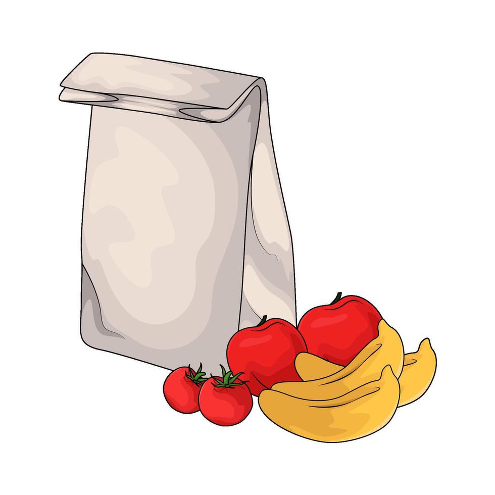 illustration of white paper bag with fruits vector