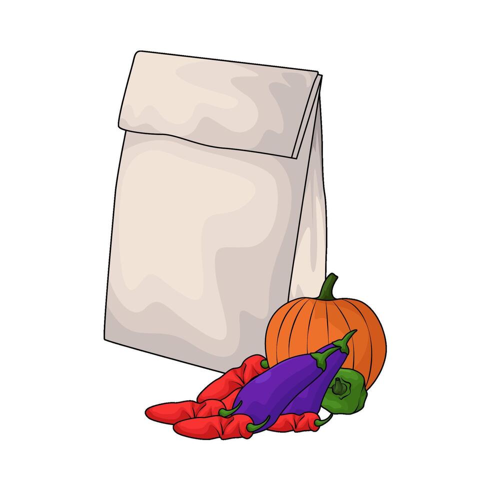 illustration of vegetable with paper bag vector