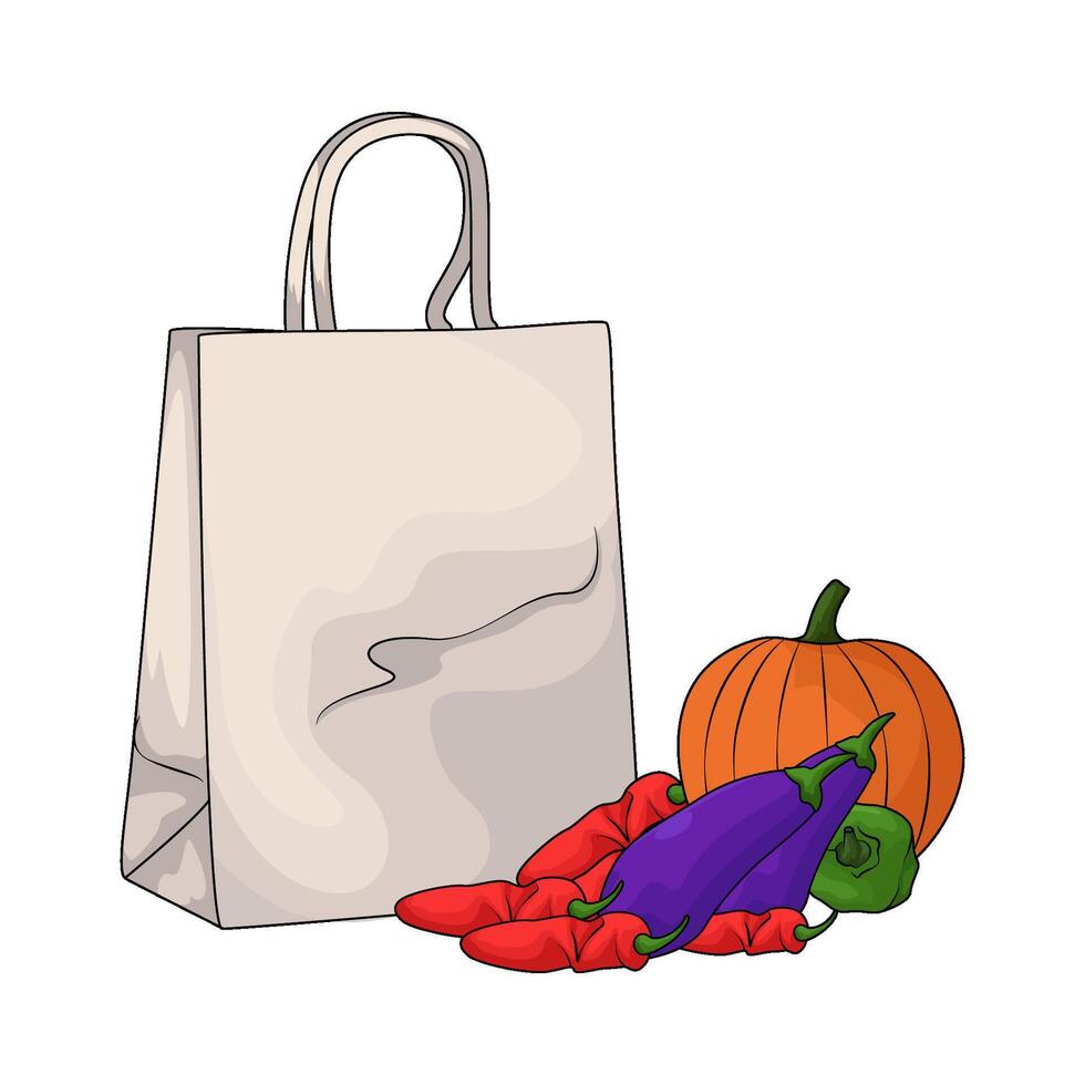 vegetable with white paper bag vector