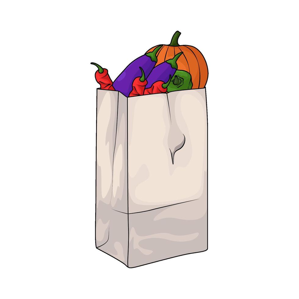 illustration of vegetable in white paper bag vector