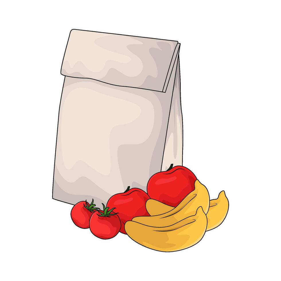 illustration of white paper bag and fruits vector