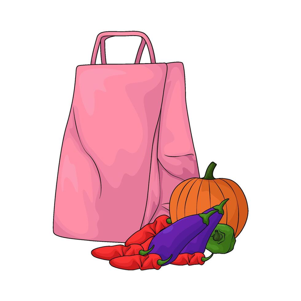 pink paper bag with vegetables vector