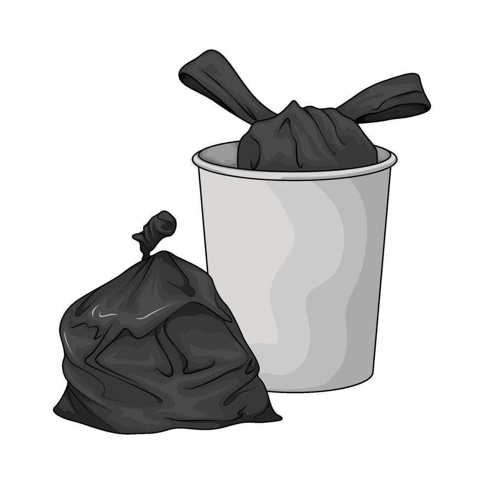 illustration of black plastic in the trash can vector