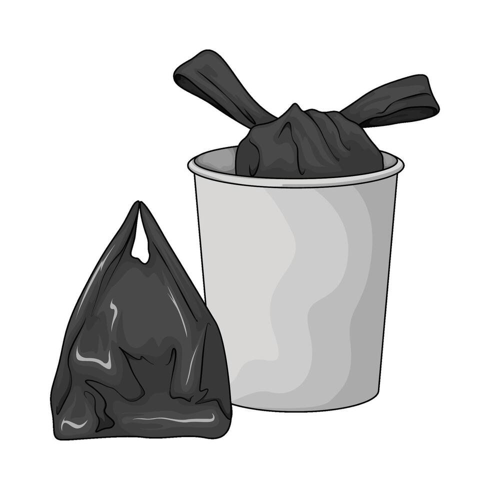 black plastic in the trash can vector
