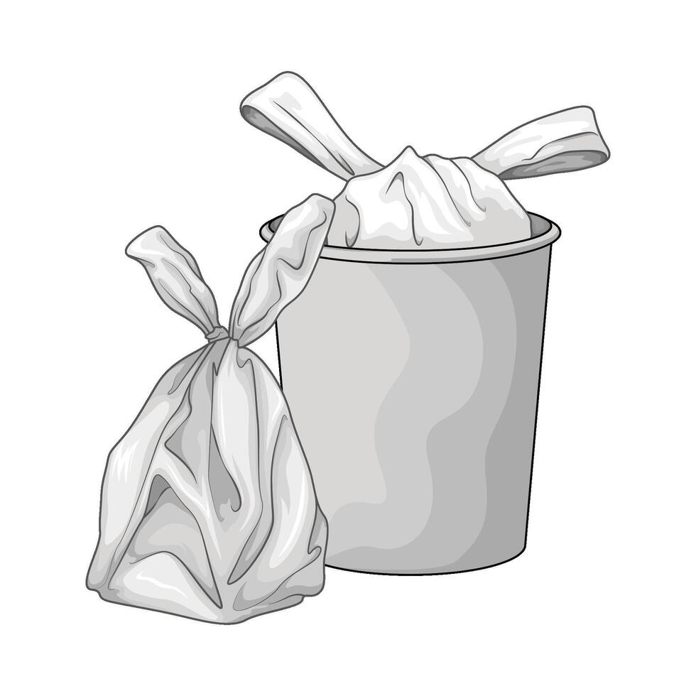 white plastic in the trash can illustration vector