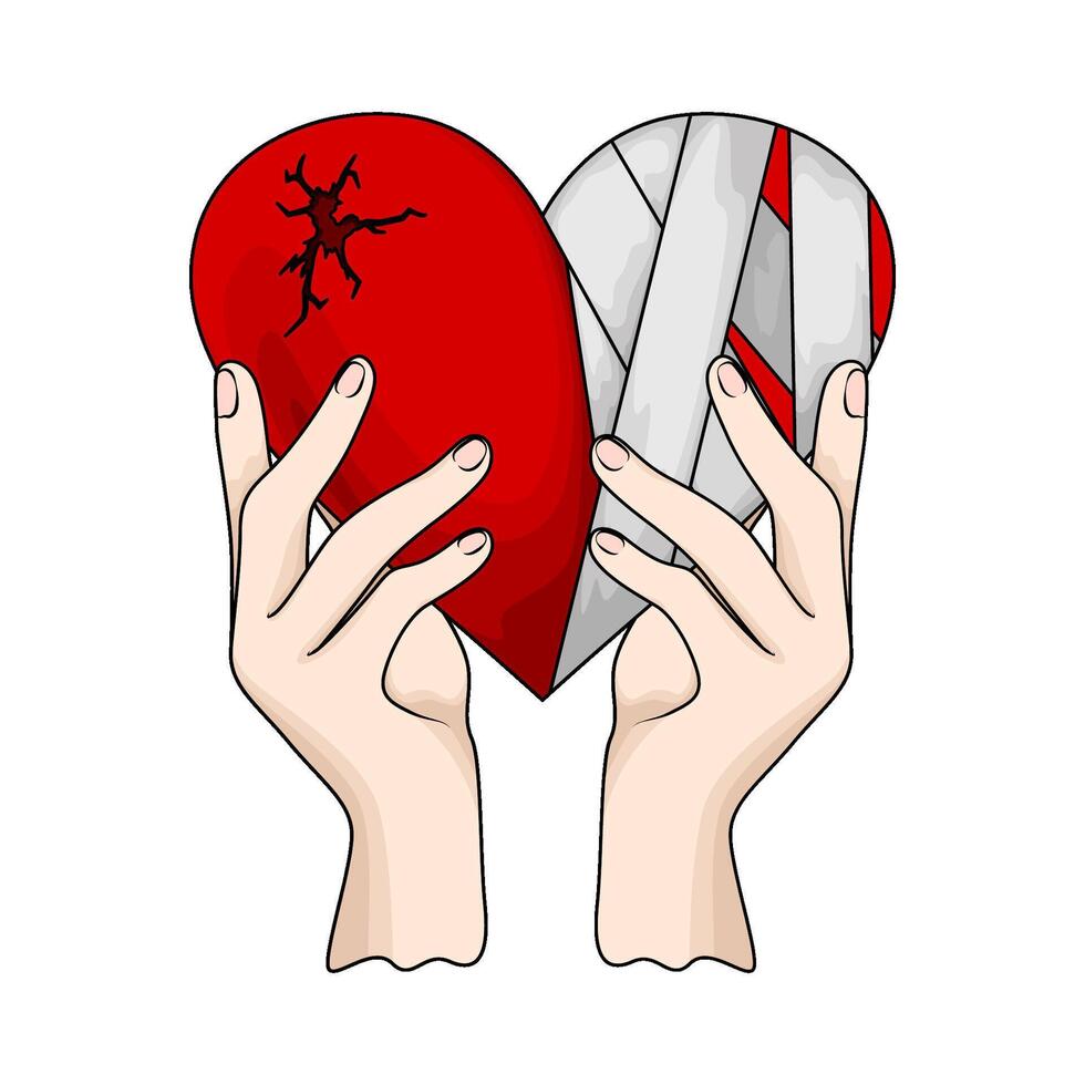 illustration of wounded heart in bandage vector