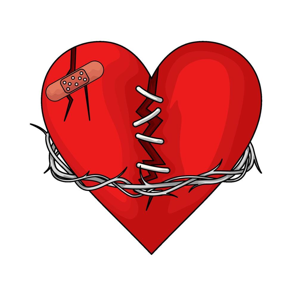 stitched red heart illustration vector