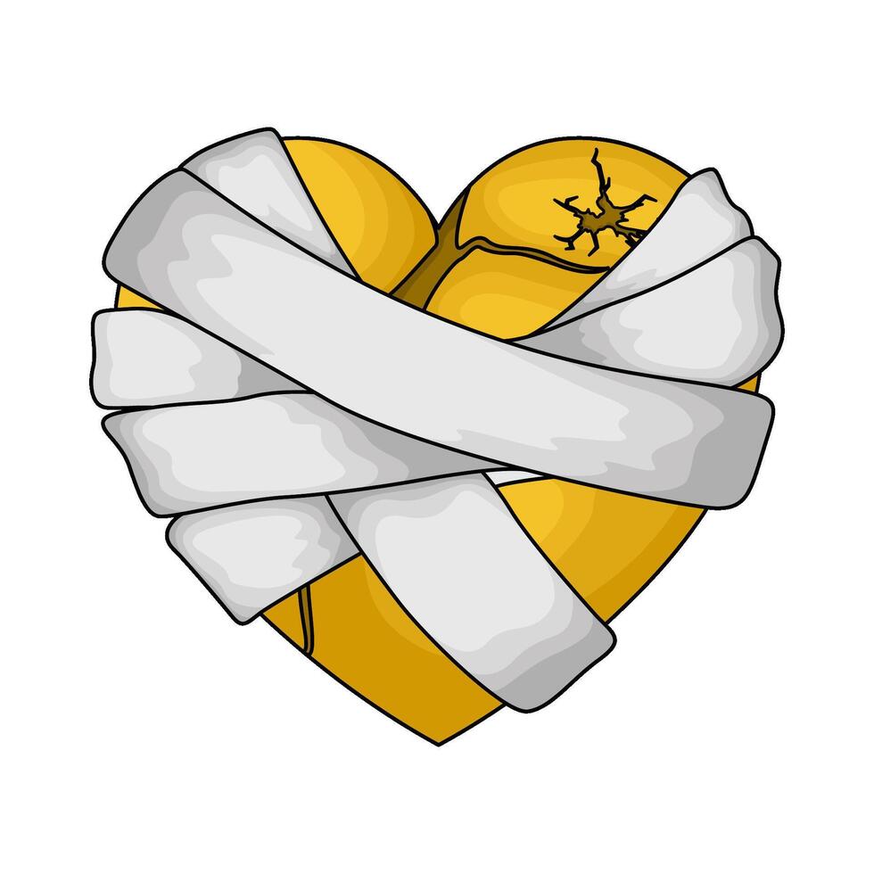 wounded yellow heart in bandage vector