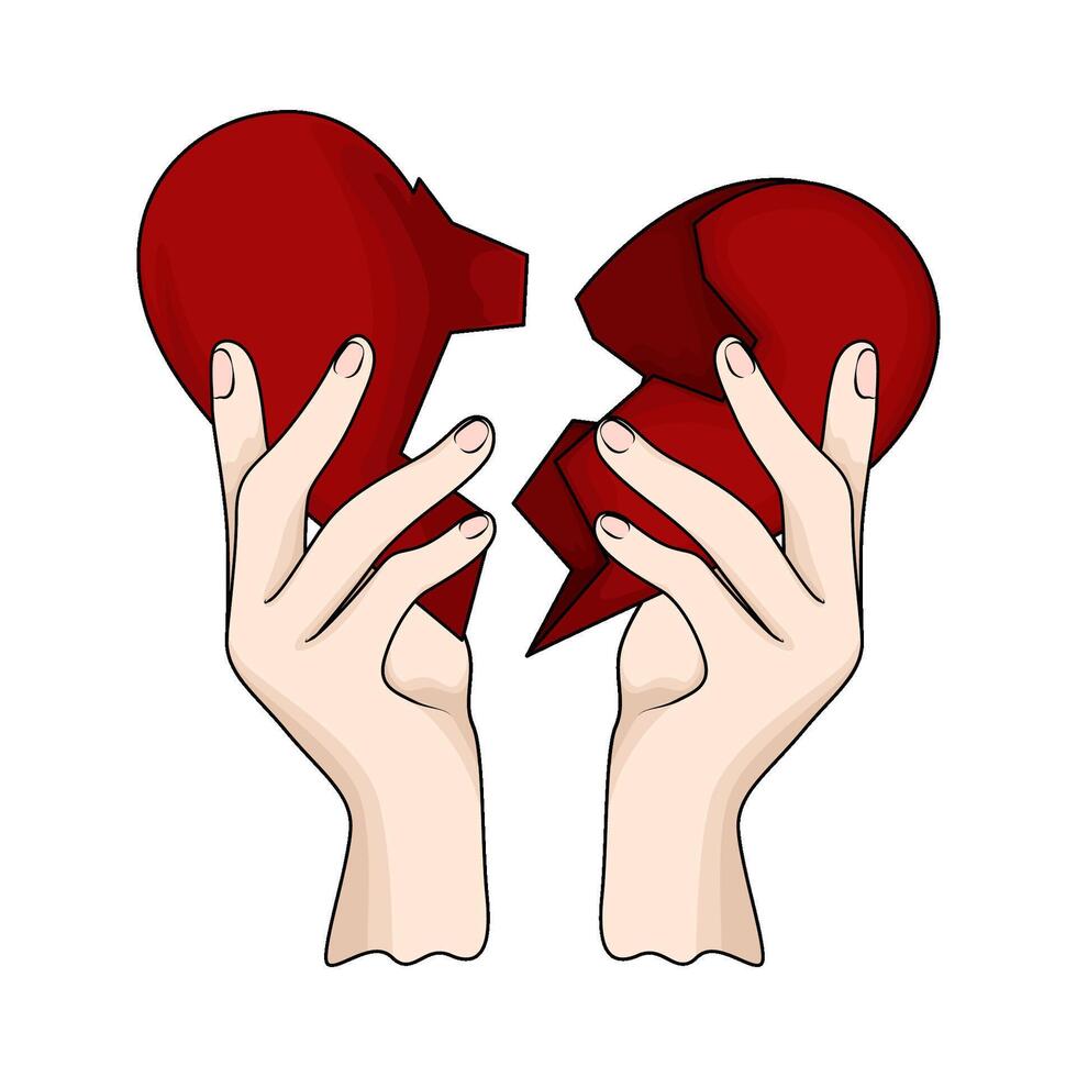 hands with a broken heart vector