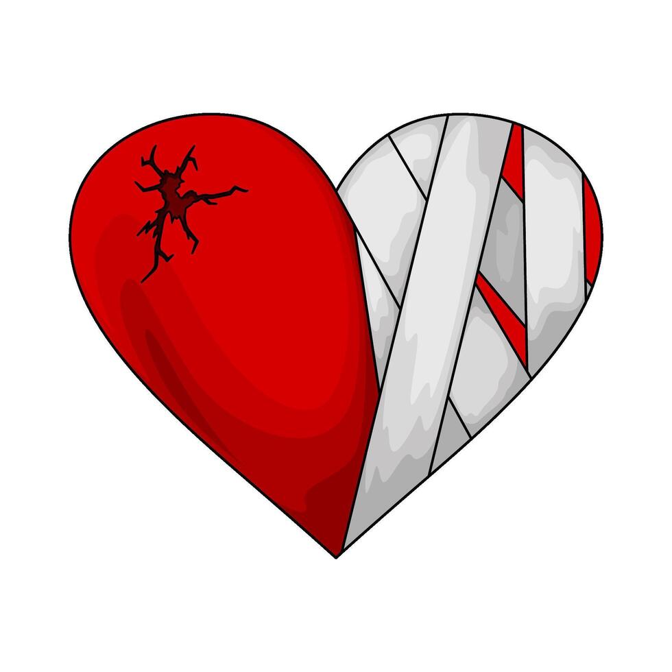 wounded heart in bandage vector