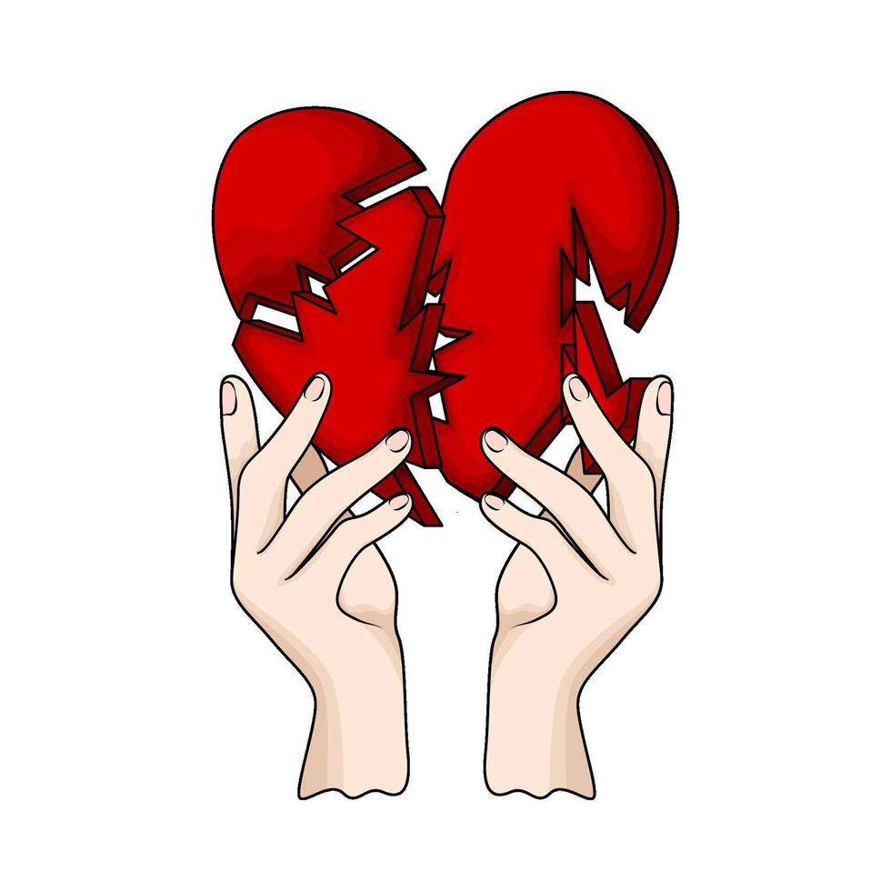 hands holding a broken red heart vector
