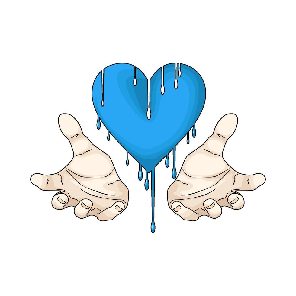 hand with melting blue heart vector