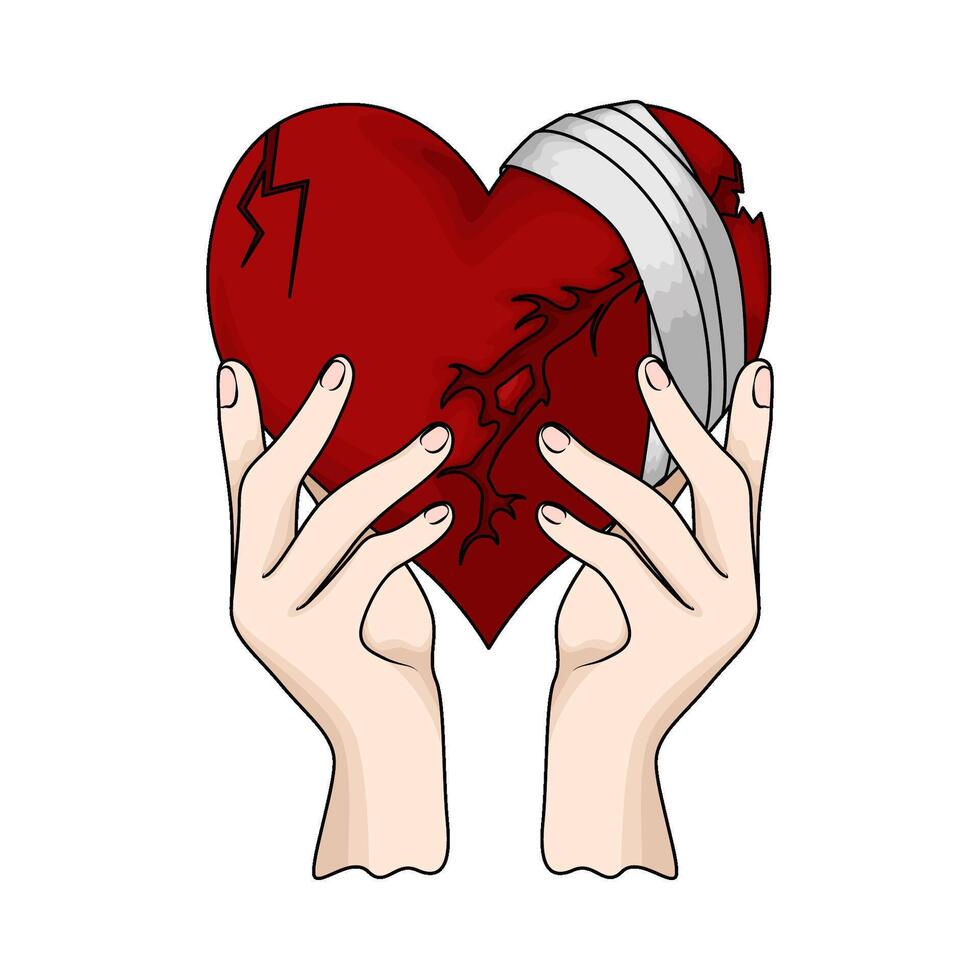 illustration of hand with bandaged hearts vector