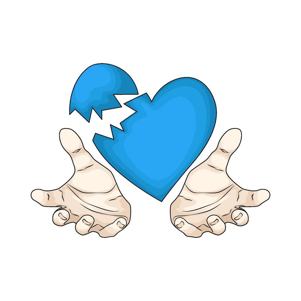 hand with broken blue heart vector