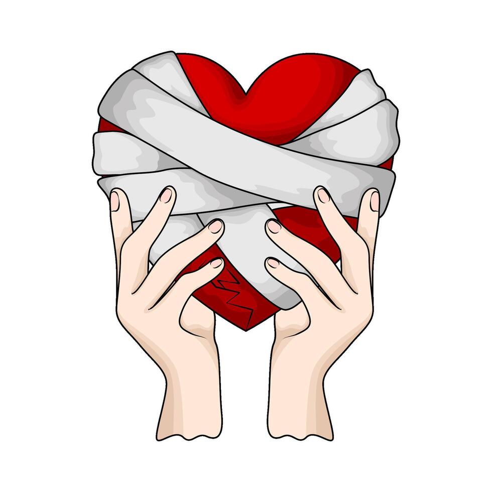 hand with bandaged hearts vector