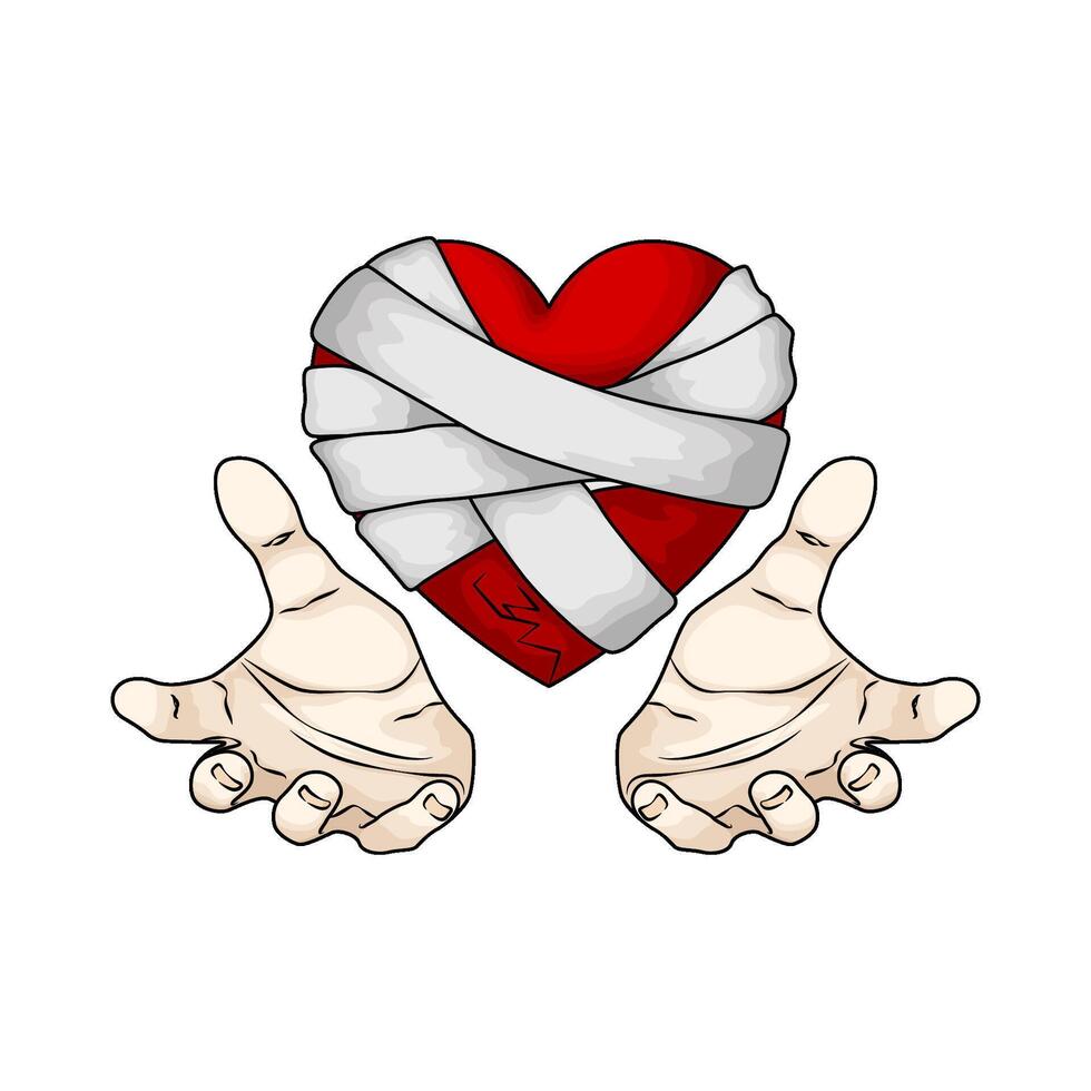 bandaged hearts illustration vector