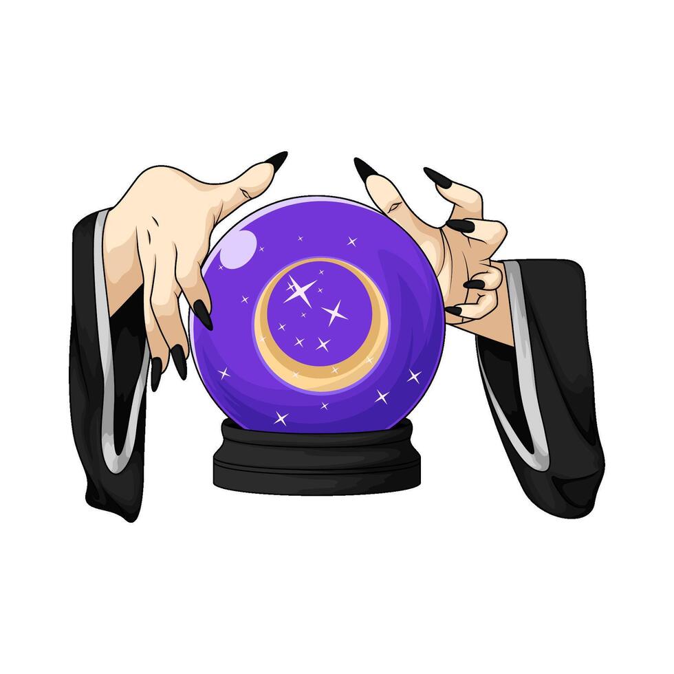illustration of witch hand with crystal ball vector