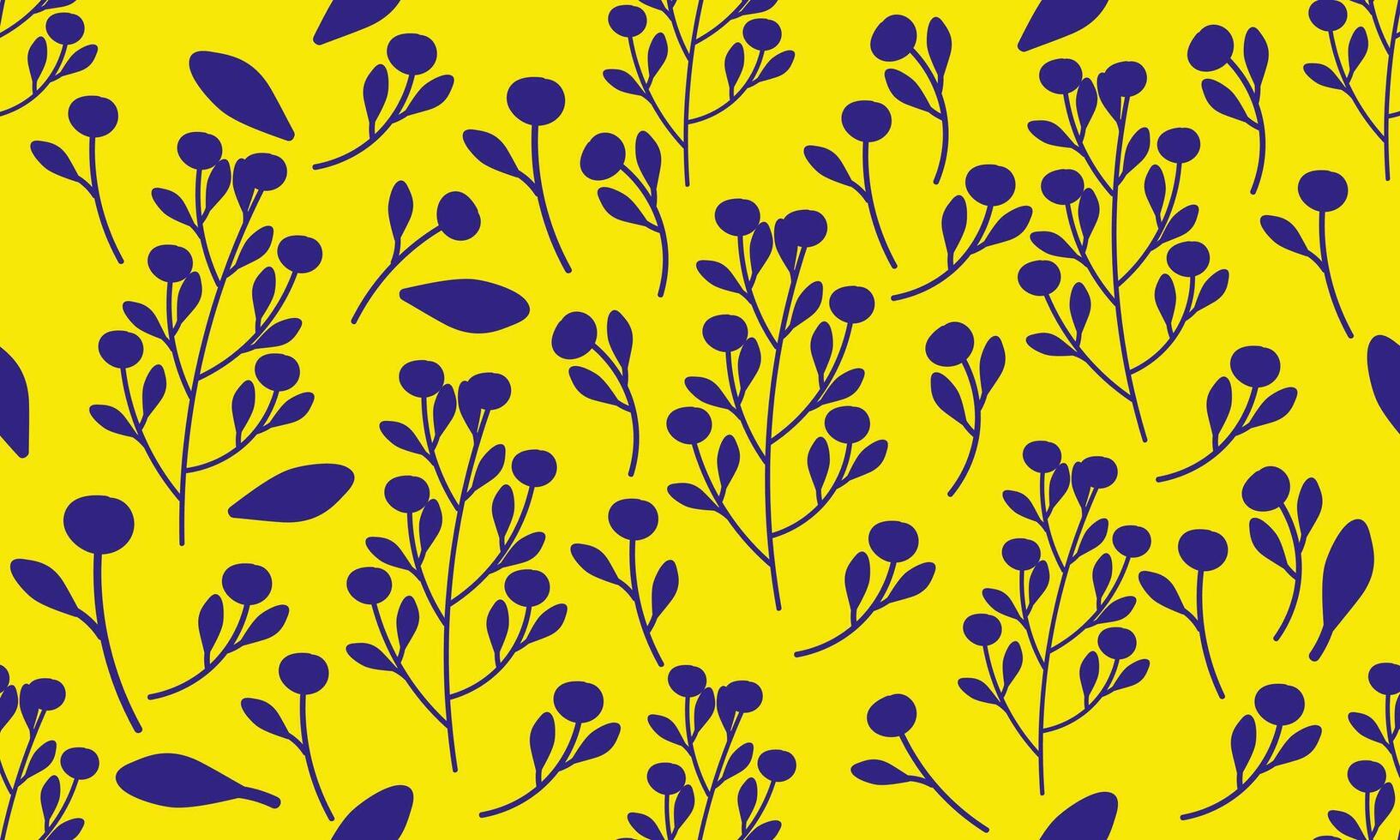 Seamless pattern of blue plants on a yellow background vector