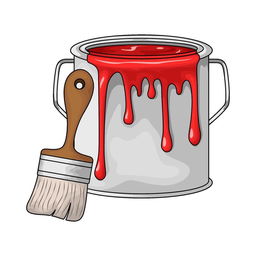 illustration of red paint bucket with paintbrush vector