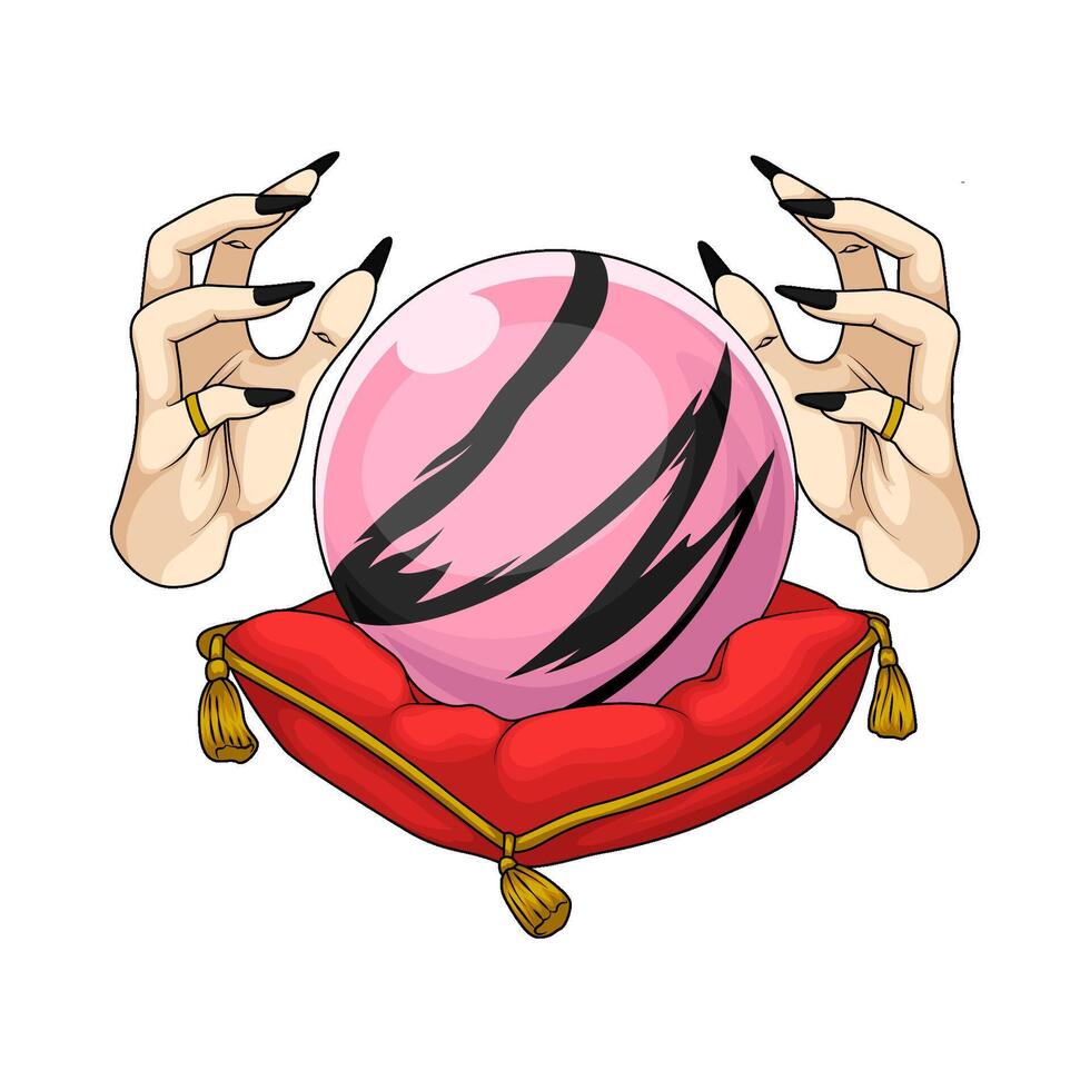 Pink Crystal Ball with Hand illustration vector