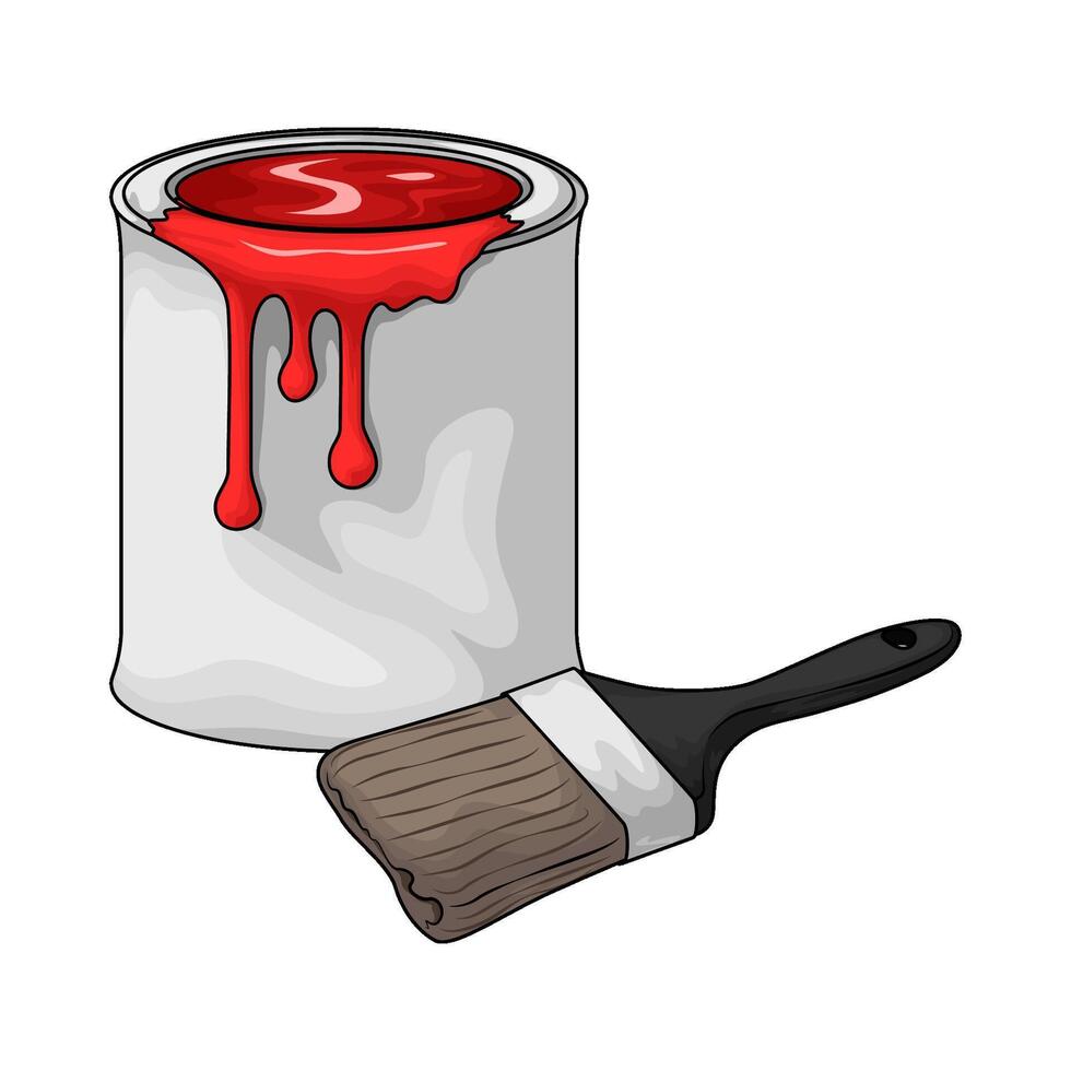 red paint bucket with paintbrush vector