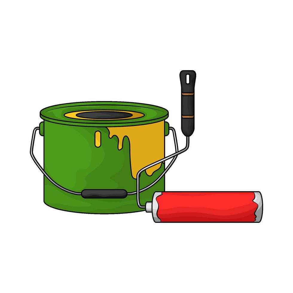 paint bucket with paint roller vector