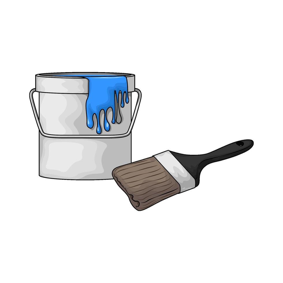 blue paint bucket with paint brush vector