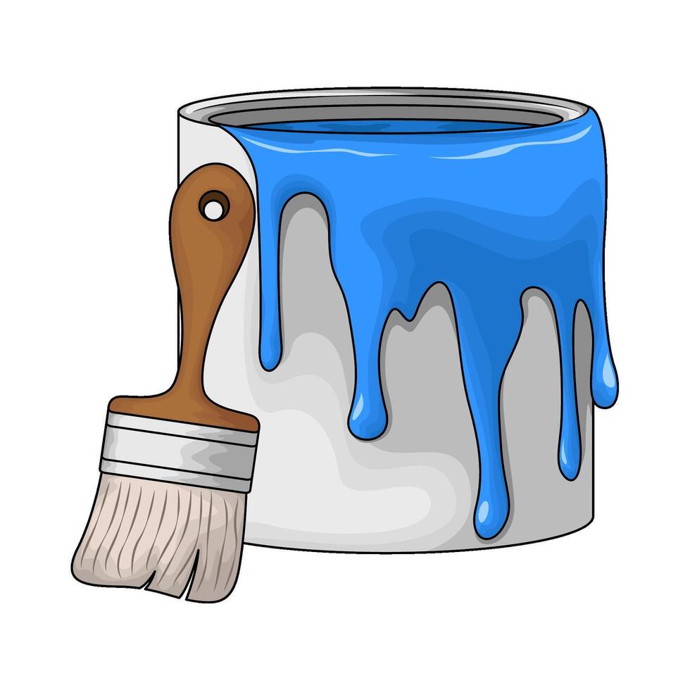 blue paint bucket with paintbrush illustration vector