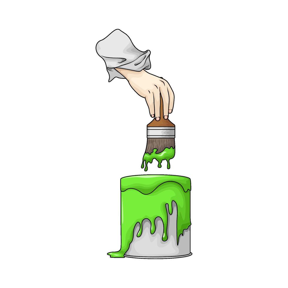 green paint bucket with paintbrush vector