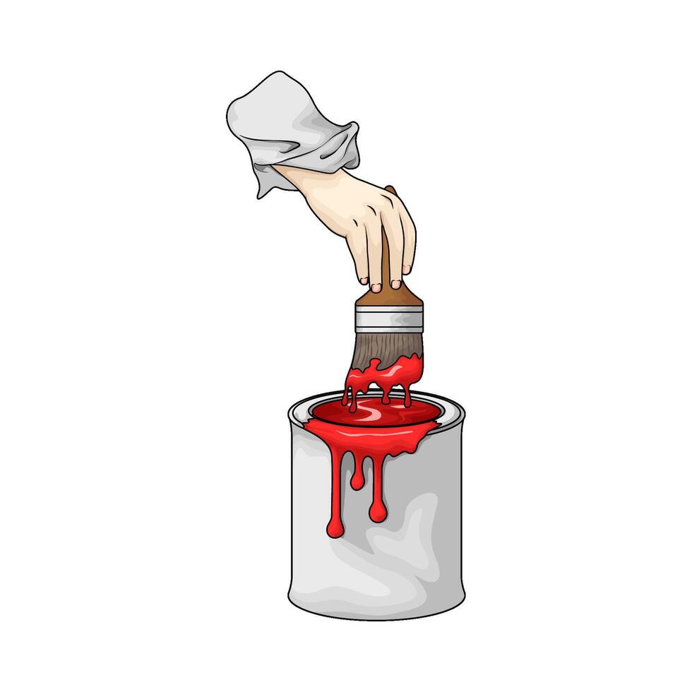 brush with red paint vector