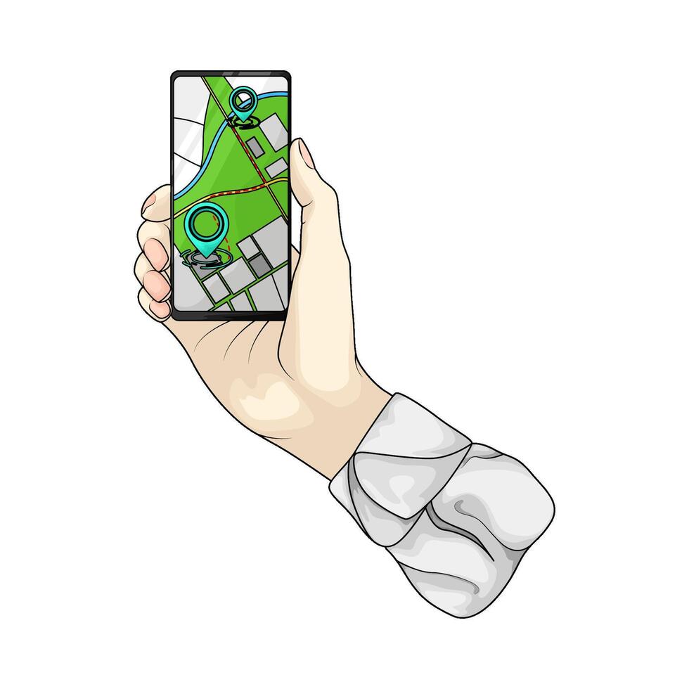 hand holding map on smartphone vector