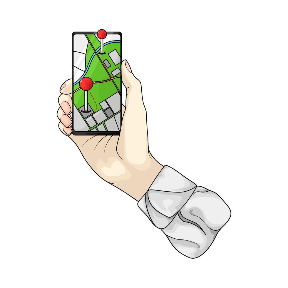 hand holding map on cellphone vector