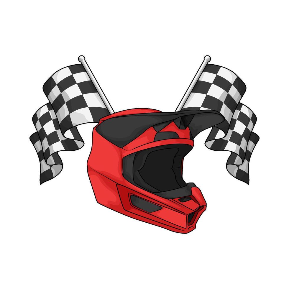 illustration of red helmet with racing flag vector