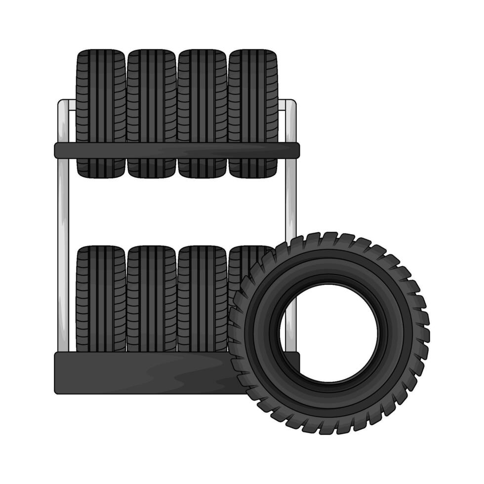illustration of car tires on rack vector