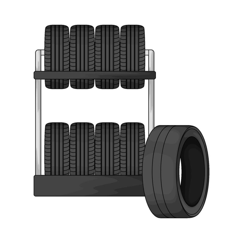 car tires on rack vector