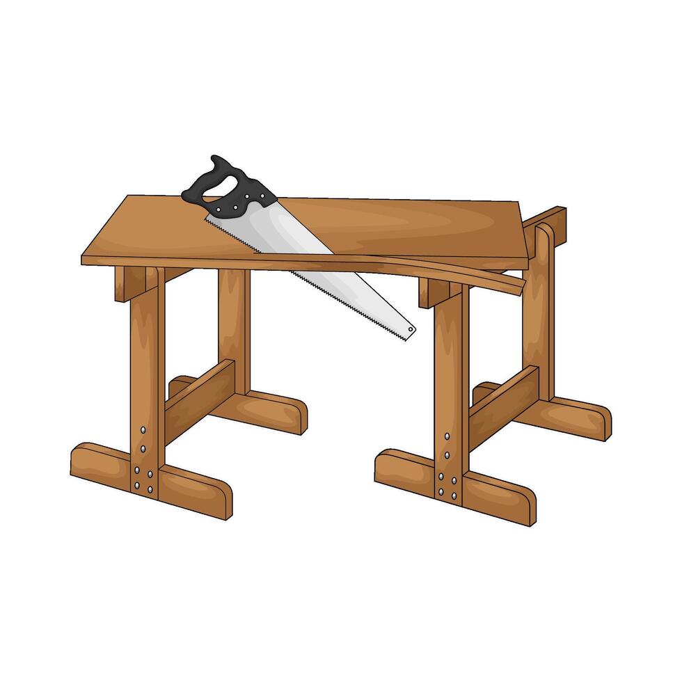 wooden board cuts using a saw illustration vector