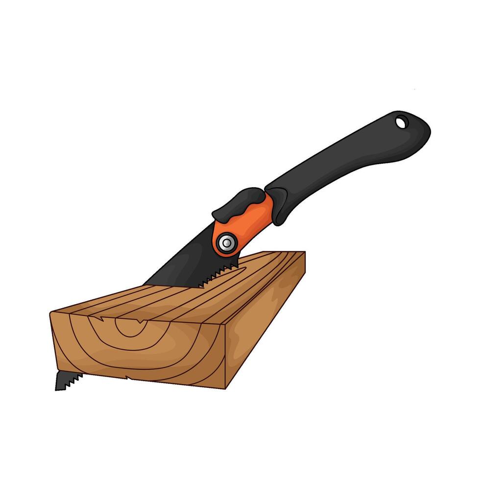 wood is cut using a saw illustration vector