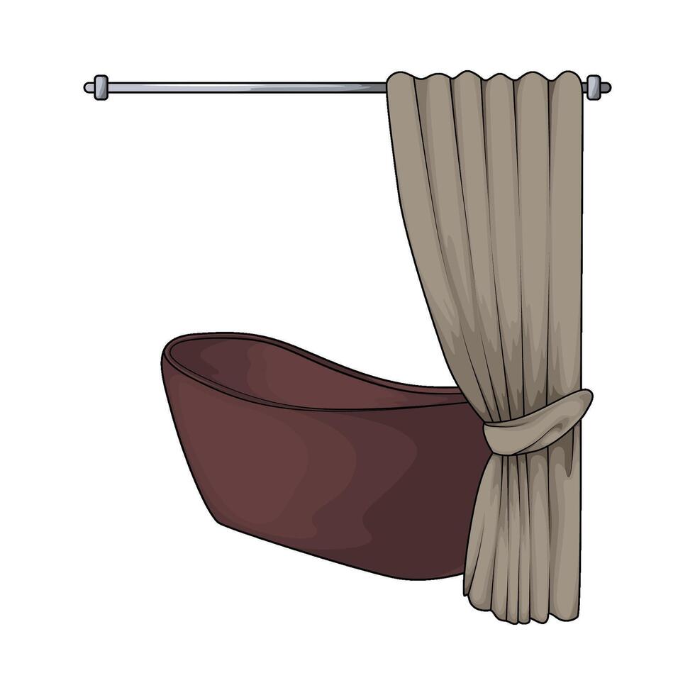 wooden bathtub with curtain vector
