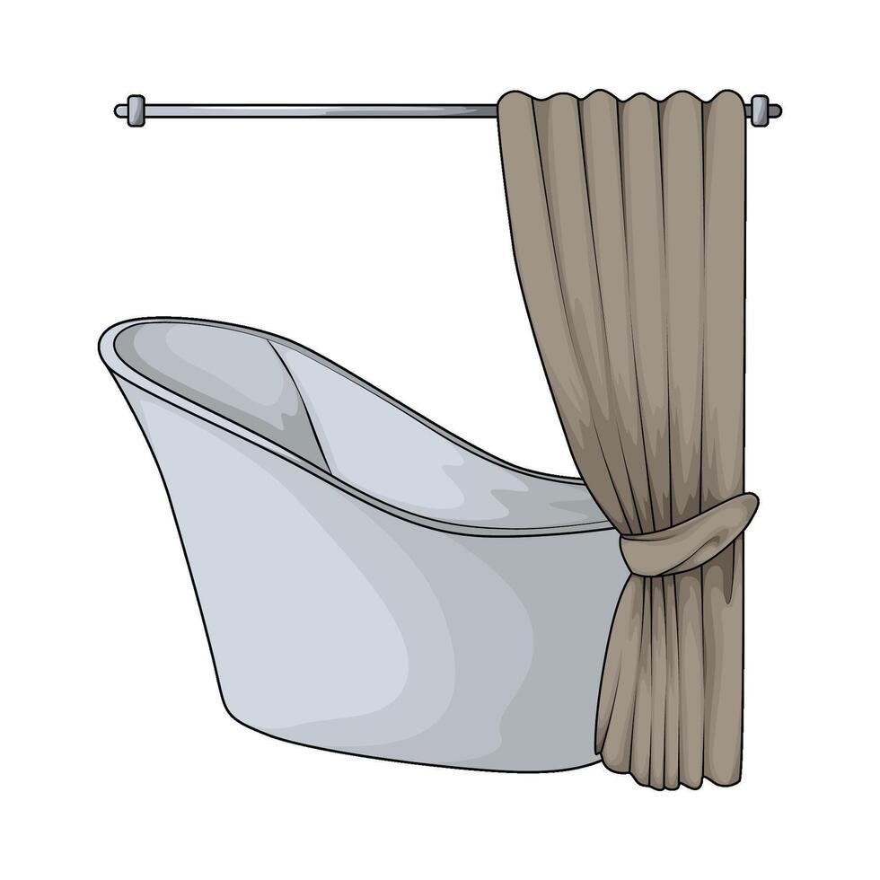 white bathtub with curtain illustration vector